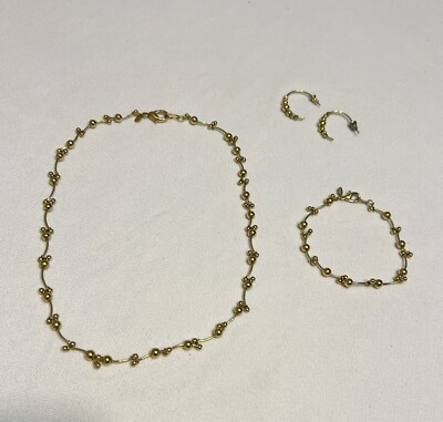 Vintage Necklace Bracelet Earrings SIGNED PREMIER DESIGNS Bead Gold tone  2005