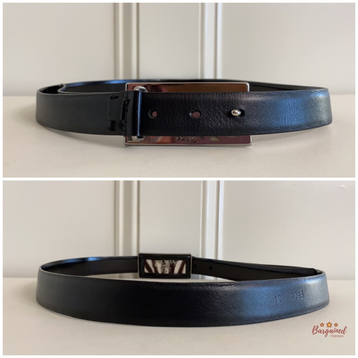 Authentic PRADA Black Patent Leather Silver Pony Buckle Logo  display picture 1