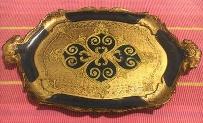 Schönes Tablett Florentiner Grün Gold Raffiniertes Holz Lackiert 34x21 Kaffee Tee