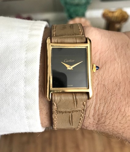 VINTAGE 1977 CARTIER TANK PRE-MUST 23MM GENTS 18K GOLD PLATED HAND WIND SERVICED