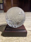 Vintage Waterford Crystal Sphere World Globe Paperweight W/ Wood Base