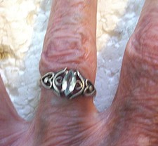 Signed 925 Marquise Cut Blueish Stone Ring 8 1/2 with Hearts in the setting