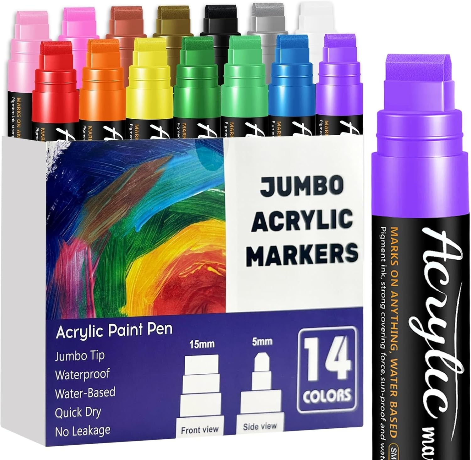 14 Jumbo Acrylic Markers, 15Mm Chisel Tip Permanent Marker Pens, Graffiti Pens f