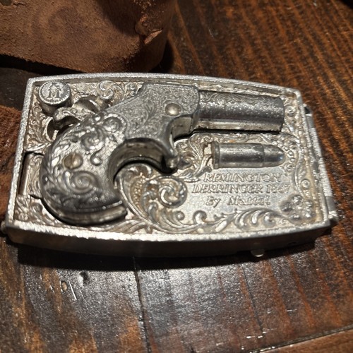 Vintage 1959 Mattel Remington 1867 Derringer Belt Buckle Gun With Leather Belt - Picture 2 of 3
