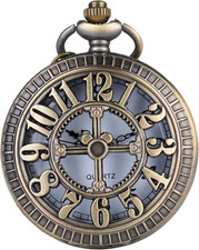 Retro Antique Bronze Pocket Watch with 31" Lobster Clasp Necklace Chain, Classic