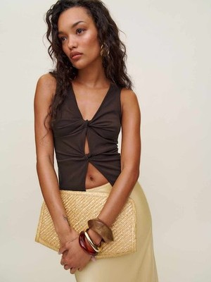 REFORMATION TEFI KNIT TOP MOLE Chocolate Brown Twist Cut-out Knot Size M or L