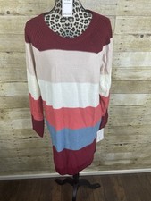Lularoe Womens Lauren Sweater Dress Striped Multi Color Crew Neck Size Large NWT