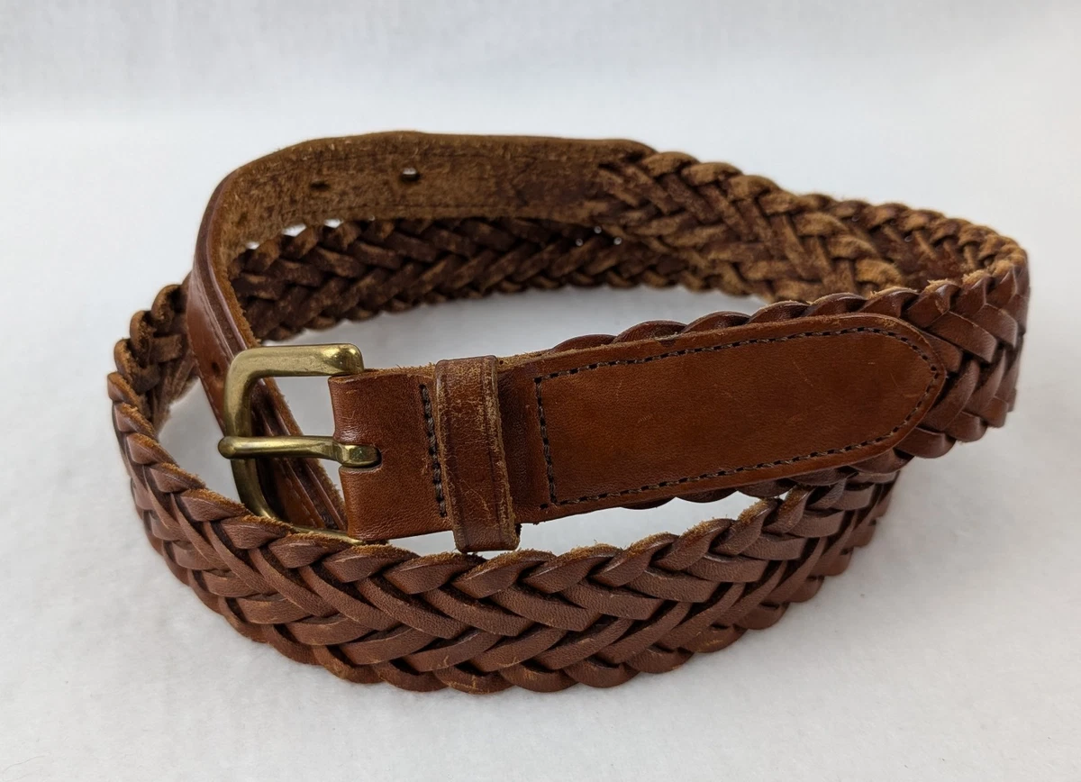 LL Bean size 32 women Brown Leather Belt with Gold Buckle made in USA Women main image 3