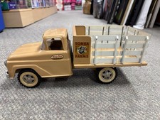  Vintage Pressed Steel Tonka Tan / Beige Livestock Stake Bed Truck 14" Long