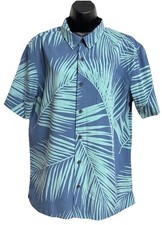 Jack O'Neill Mens Medium Blue Tropical Palm Leaf Hawaiian Aloha Camp Shirt EUC