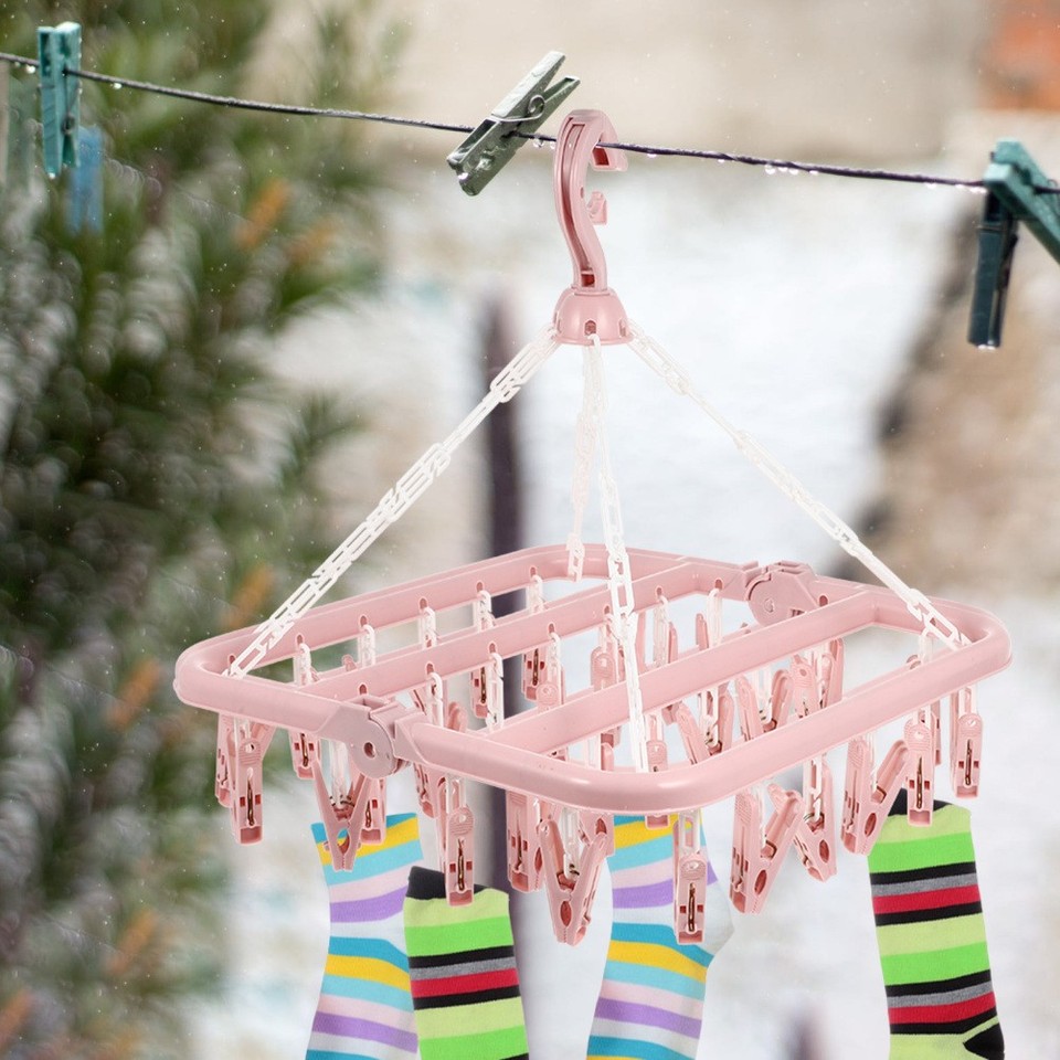 Drying Racks Laundry Foldable Clip Hanger Clothes Convenient Folding ...