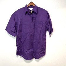 The Limited Purple Linen Blend Button Front Shirt Women M Short Sleeve Deadstock