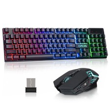Wireless Gaming Keyboard and Mouse Combo, RGB Backlit, 2.4GHz USB, Ergonomic Des