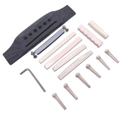 15Pcs Guitar Bridge & Saddle Nut Set, Adjustable Shaft & 6 Bridge Pins Kit for A