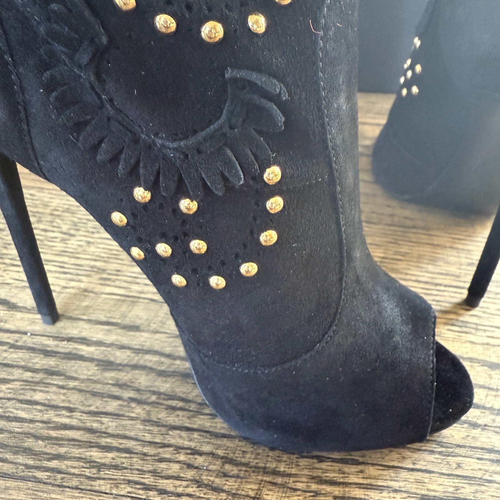 GIUSEPPE ZANOTTI Sued Leather Black Stud High Heels Shoes 7.5 US / 37.5 EU $1790