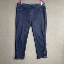 Chicos Womens Blue Dark Wash Denim Girlfriend Slim Ankle Pull On size 2 US L