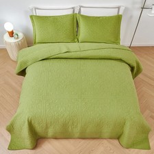 Cotton Queen Quilt Set - Lightweight Quilted Oversized Full/Queen Olive Green...