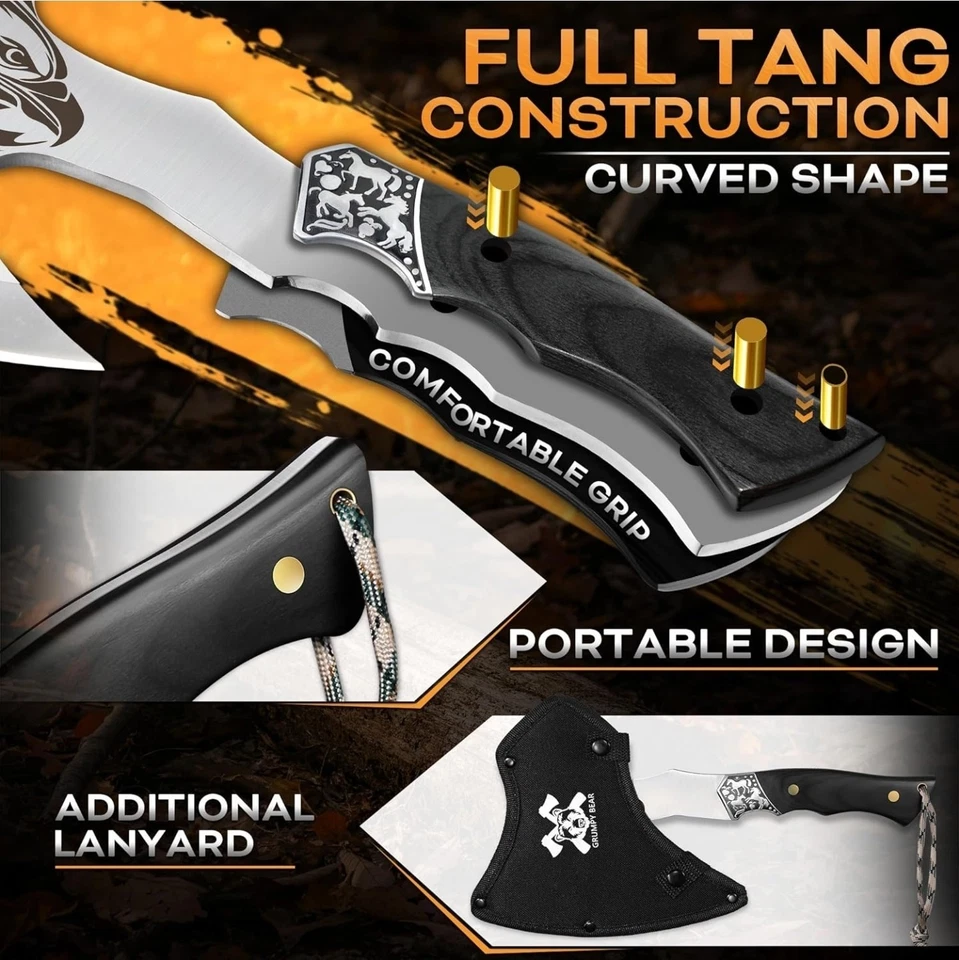 Camping Hatchet, Full Tang Outdoor Forged Blade Axe with Decorative Handle.  - Image 2 of 4