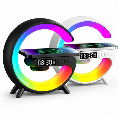 Bluetooth Lautsprecher Wecker Nachtlicht Wireless Charger USB-C LED Lampe