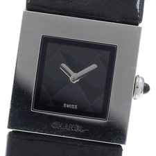 Chanel Matelasse Black Dial Quartz Ladies Watch SS Leather 19mm