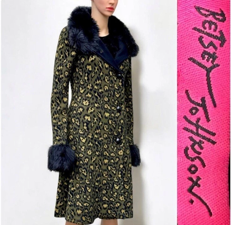 Vintage 90s Y2K Betsey Johnson Sweater Duster Cardigan Leopard Fur S - Image 4 of 4