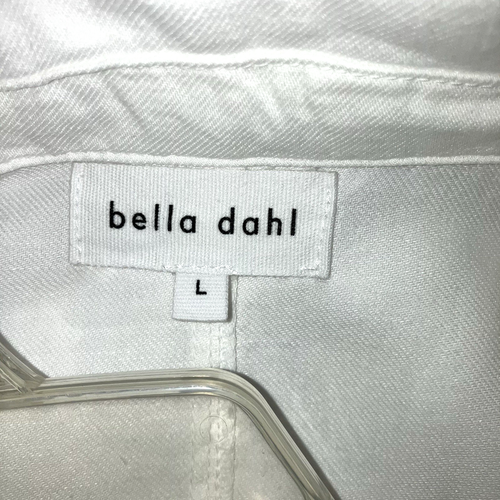BELLA DAHL sz L Solid White Cotton Lyocell Linen Button Long Sleeve Top Pockets - Picture 4 of 6