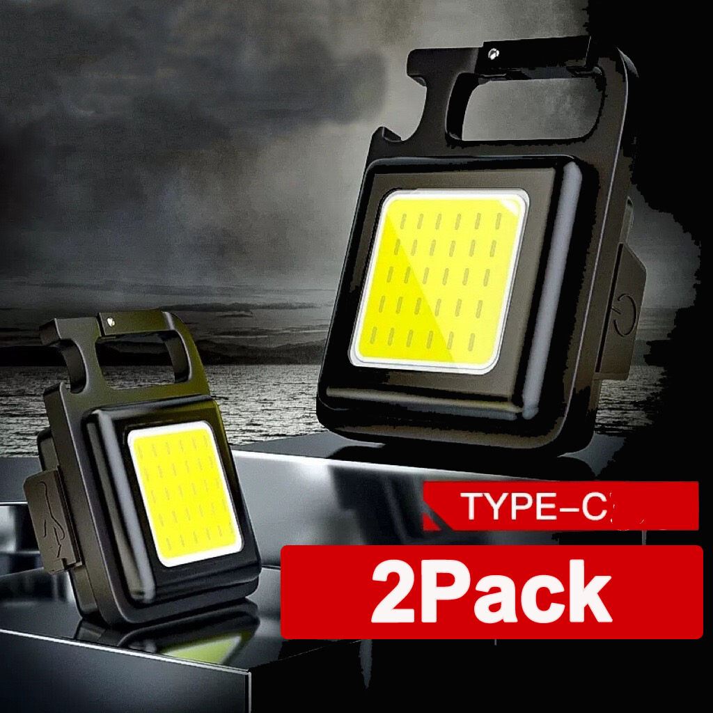 2X Mini Rechargeable 800 Lumen LED COB Flashlight Keychain Work Lamp PE