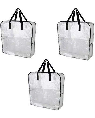 3 IKEA DIMPA STORAGE CLEAR REUSABLE HEAVY DUTY LAUNDRY BAG Moth & Moisture Proof - Picture 2 of 5