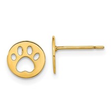 Real 14kt Yellow Gold Madi K Kids Pawprint Post Earrings