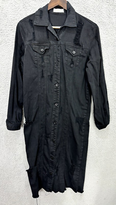 Aphrodite Black Denim Jacket Dress S Distressed Button Front Longline Grunge Y2K