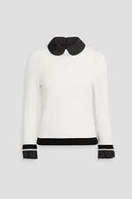 Alice and Olivia Justina Two-Tone Wool-Blend Sweater, Ecru/Black - Retail $440