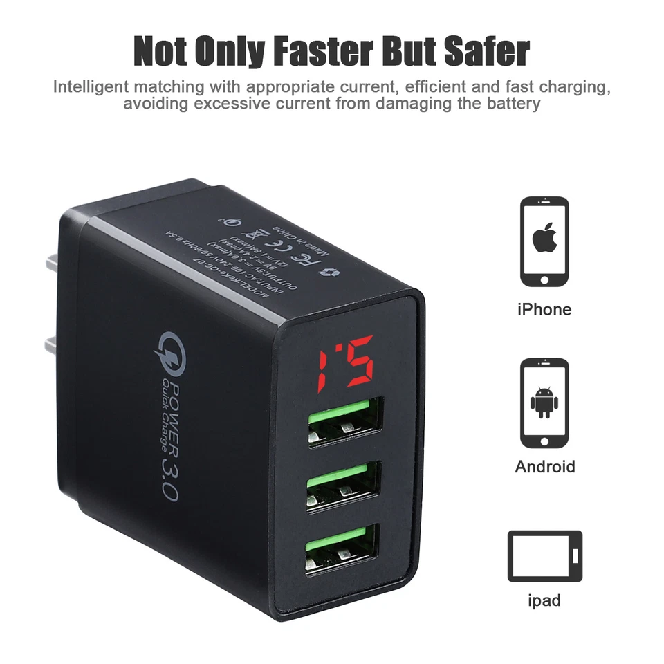 Зарядное устройство настенное быстрое 3 порта зарядный блок телефон USB куб для iPhone iPad Samsung - Изображение 4 из 4