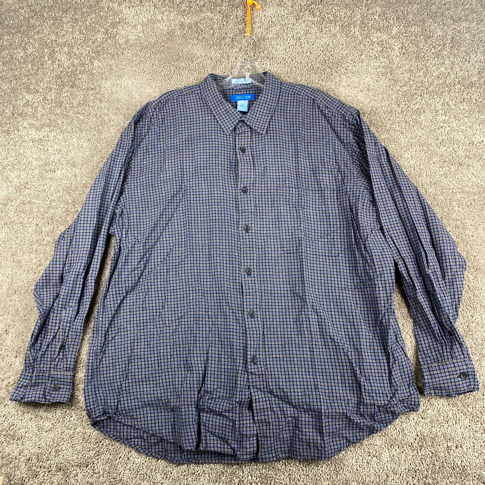 Camicia Savile Fila Bottoni Uomo XXL Manica Lunga Navy Finestra Quadri