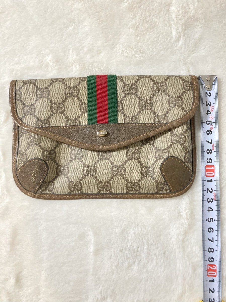 Authentic GUCCI Sherry Line Clutch bag PVC Leather Fabric
