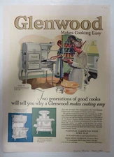 Vintage Antique 1923 GLENWOOD WEIR COOKING STOVE CO Magazine 14" Print Ad