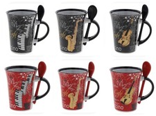 Cappuccino With Spoon Music - Piano - Violin - Saxophone -Stoneware Mug Gift Mug