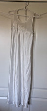 VTG beaded SLIP DRESS LINGERIE NIGHT GOWN WHITE SATIN womens Medium Dentelle