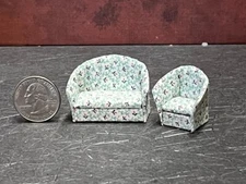 Dollhouse Miniature Sofa & Chair Green 1:48 Quarter Scale B263 Dollys Gallery