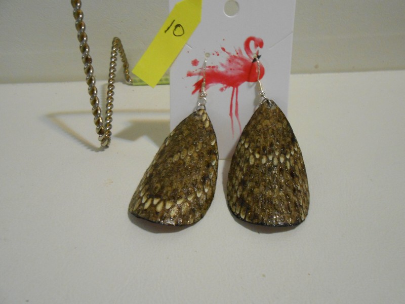 REAL RATTLESNAKE SKIN,  DANGLE EARRINGS . Hook Loop Mounts.