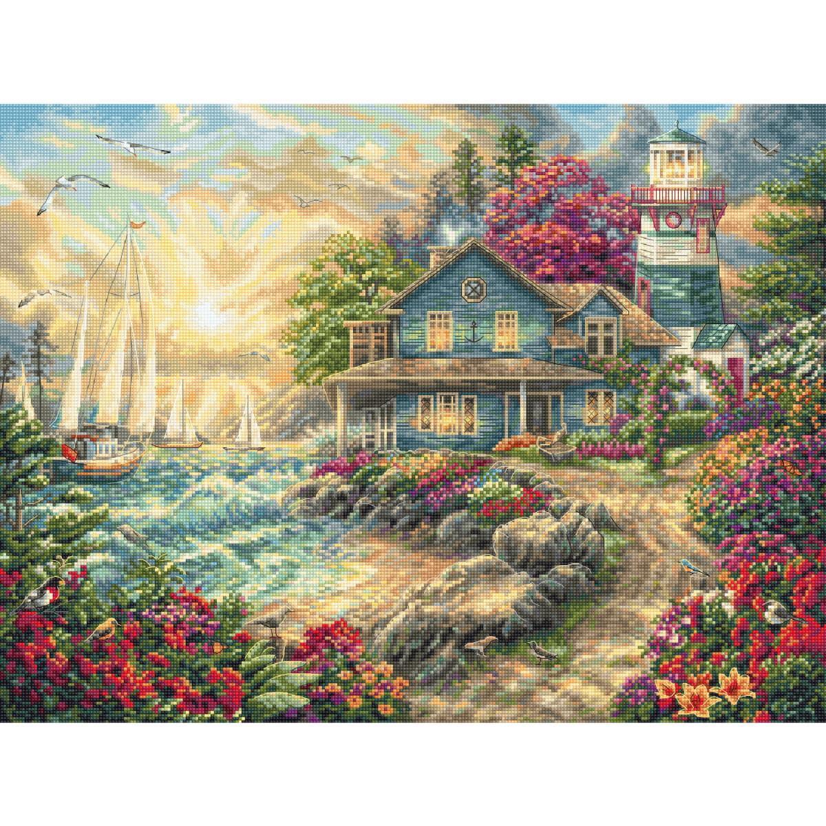 Letistitch counted cross stitch kit ""Sunrise by the Sea"", 32x42cm, DIY