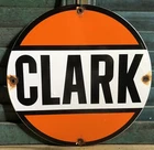 VINTAGE CLARK PORCELAIN GAS STATION GASOLINE OIL PUMP PLATE SIGN 11.75”