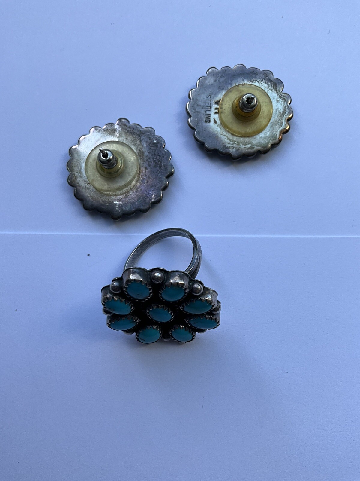 Native American Navajo Cluster Post Turquoise Ear… - image 8