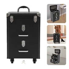 Rolling Makeup Travel Case Nail Cosmetic Suitcase Large Train Trolley w/ Wheels