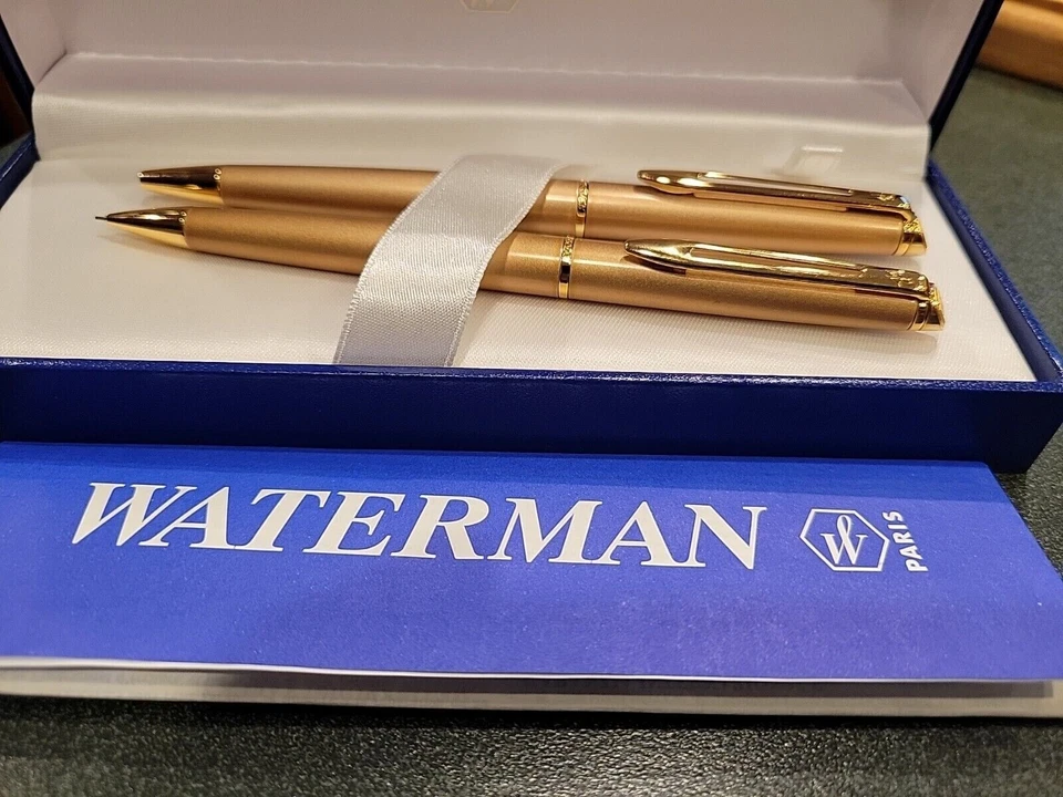 Waterman Gold Hemisphere Set Bolígrafo y Lápiz 0.5 Nuevo En Caja Grabado aam Foto 2 de 3