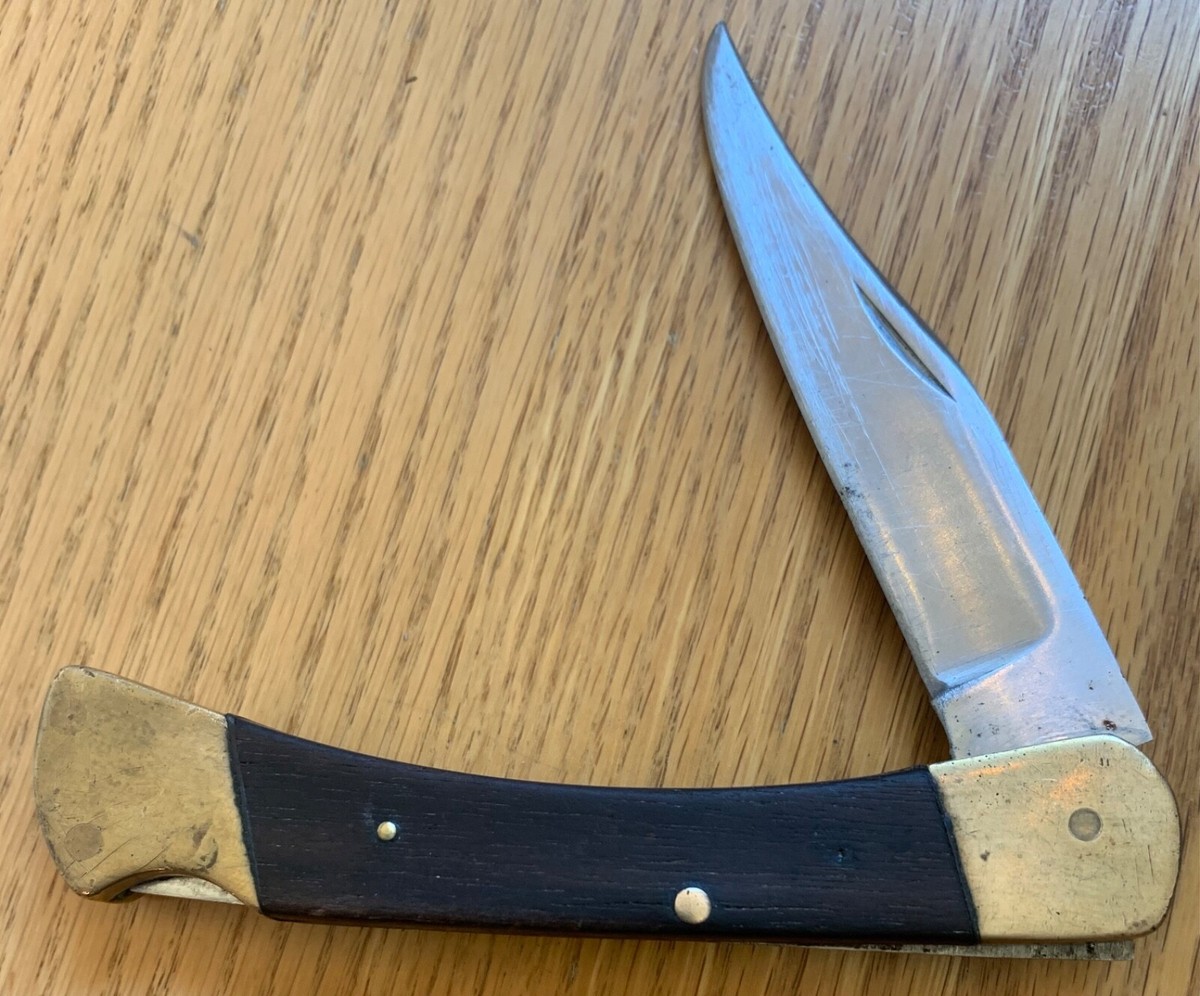 PRE DATE CODE 2 LINE INVERTED BUCK 110 KNIFE W/ TANG STAMP ON BACK