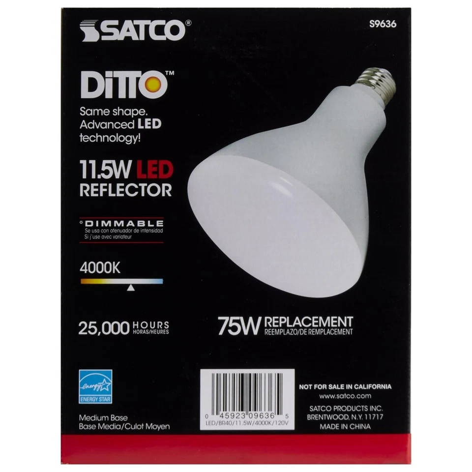 Satco S9636 - 11.5 Watt LED BR40 Dimmable Bulb - 4000K - 120 Volt (6 pack) - Image 3 of 4