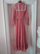 Laura Ashley Vintage Maxi Dress Rose Pink Wales 70's 14 10 Original Sash Prairie