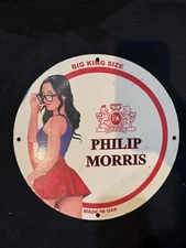 VINTAGE PHILIP MORRIS CIGARETTE PINUP GIRL PORCELAIN GAS OIL STATION GARAGE SIGN
