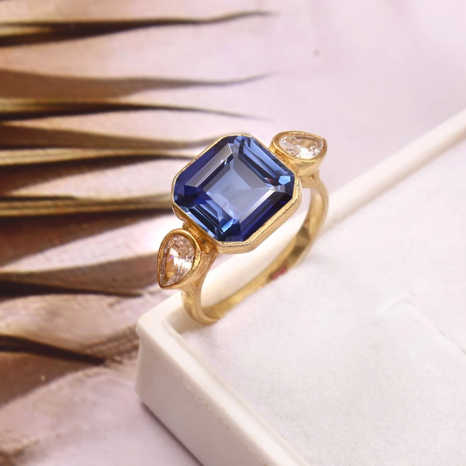 Flawless Blue Sapphire Ring Asscher Ring Sapphire Gemstone Ring Christmas Gifts - Image 3 of 4