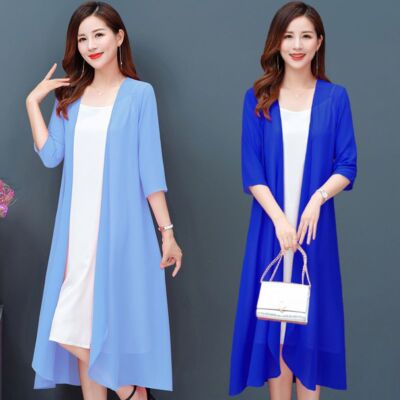 Women Chiffon Long Jacket Cardigan Mesh Sheer Coat Outwear